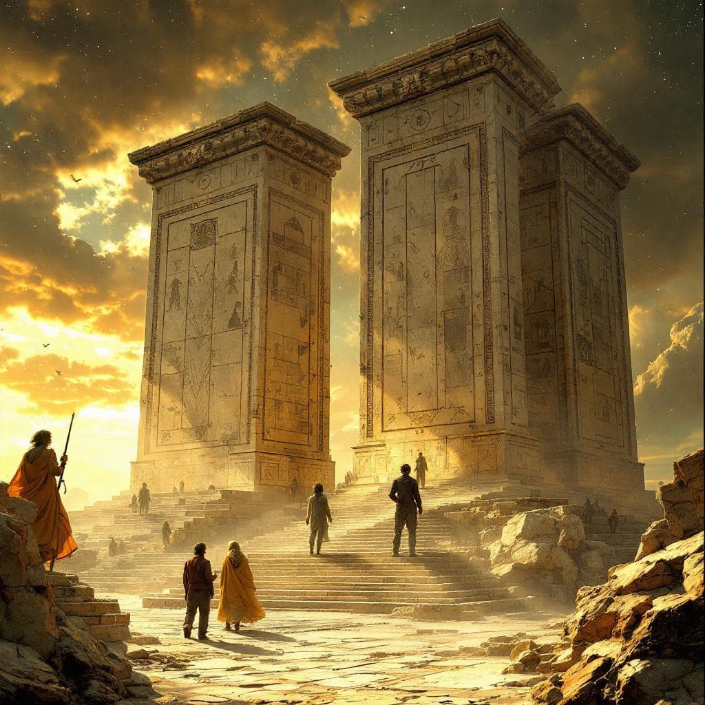 AI generated: Give a visual image of this... The Codex and the VisionEx stand as twin pillars (ancient and future)...