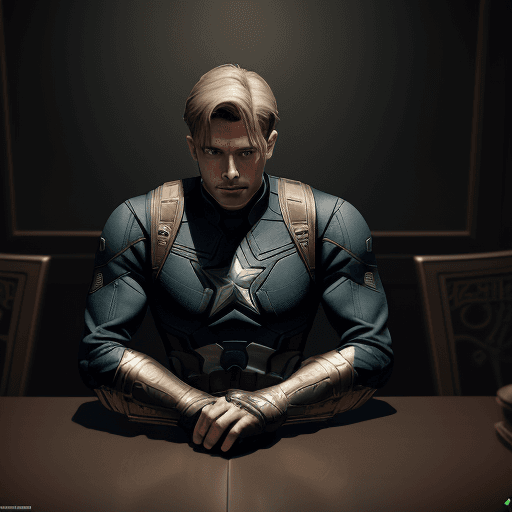 AI generated: sword on the table with the design and character of captain america The sword is gold and grey dark,...