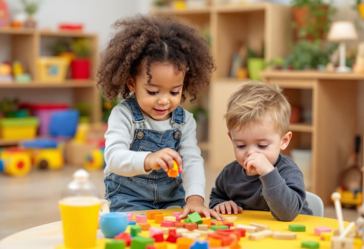 AI generated: two children who are playing in the kindergarden