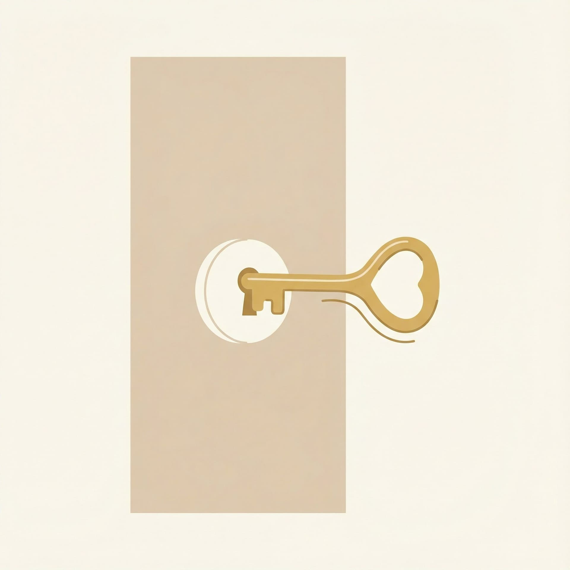 AI generated: A minimalist 2D flat vector illustration. A stylized, elegant golden key on a soft beige background,...