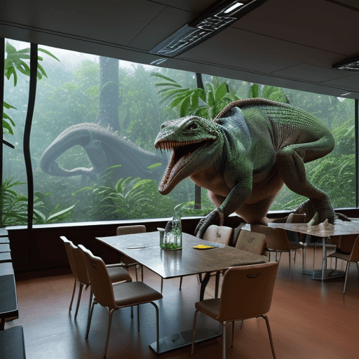 AI generated: Hyper realistic eye level interior photo of a dining hall area in a science station with humans, and...