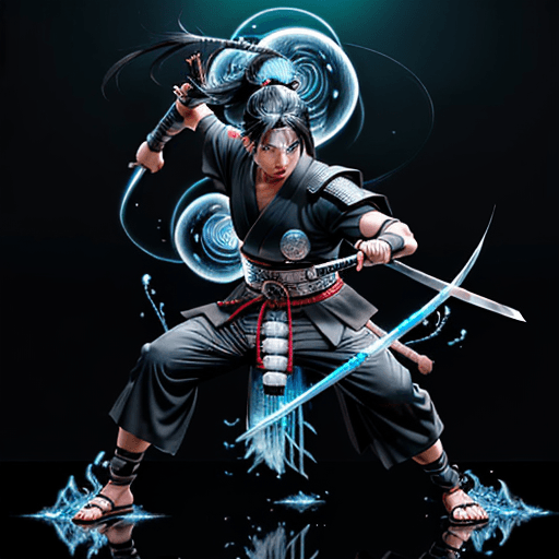AI generated: A Full body photo shot of a majestic epic Naruto black hair dual wielding (katana), samurai style, J...