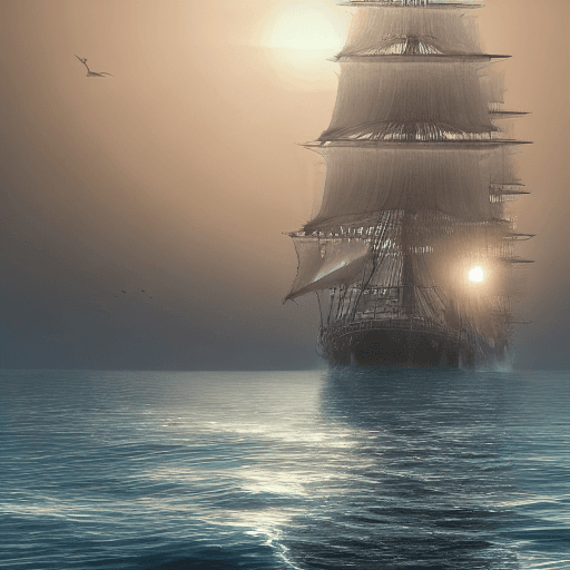 AI generated: Photo of a ultra realistic sailing ship, dramatic light, pale sunrise, cinematic lighting, battered,...