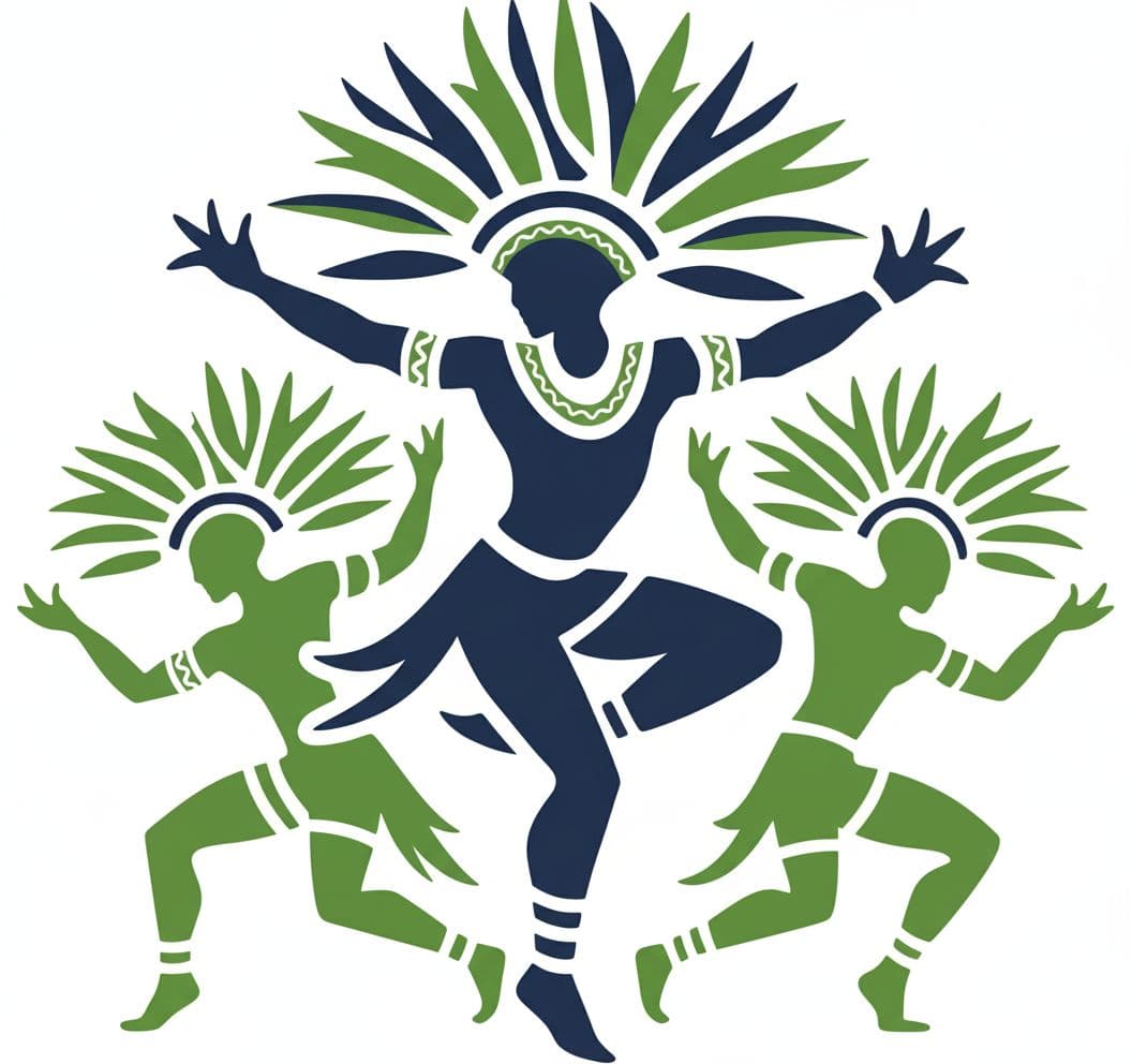 AI generated: “Recreate these  elegant African  dancers  in vector form with a green white and blue theme