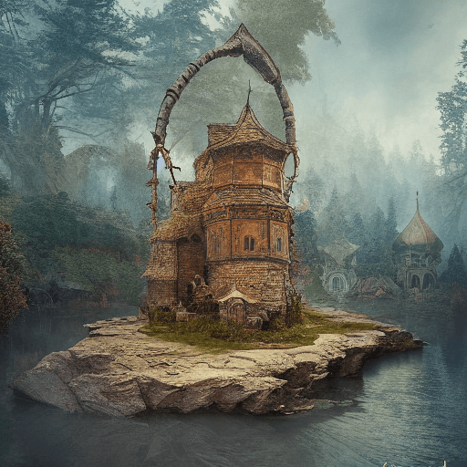 AI generated: Adobe photoshop terrarium fantasy medieval ancient russian village on floating rock photo manipulati...