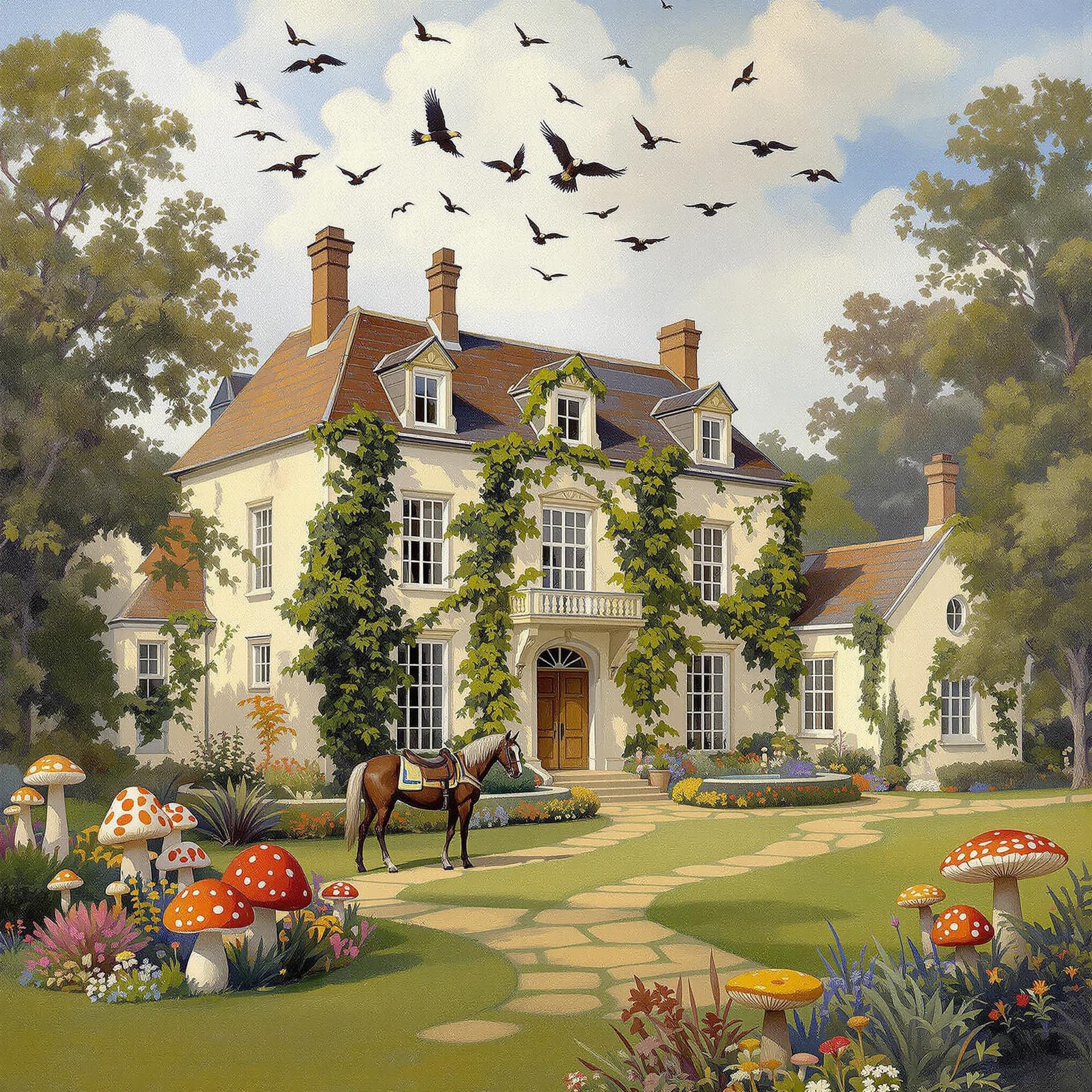 AI generated: Impressionist painting of a English Manor House in Southern England, oil on canvas, in the style of ...