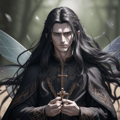 AI generated: (fabled character of fairy tale1:3) from the dark kingdom, with hyper-realistic details - hair blowi...