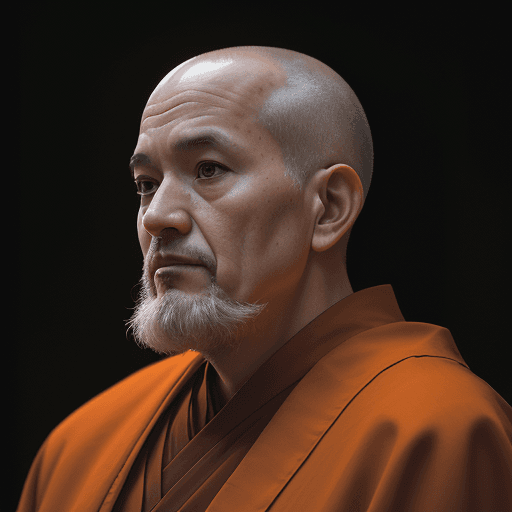AI generated: portrait photo of a 58 year old monk, looking away, cinematic, 50mm portrait photography, hard edge ...