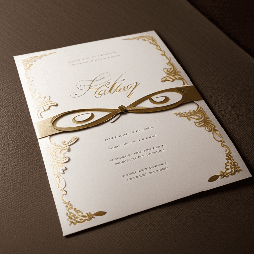 AI generated: Photo of a ultra realistic wedding invitation card with goldish and glowing letters