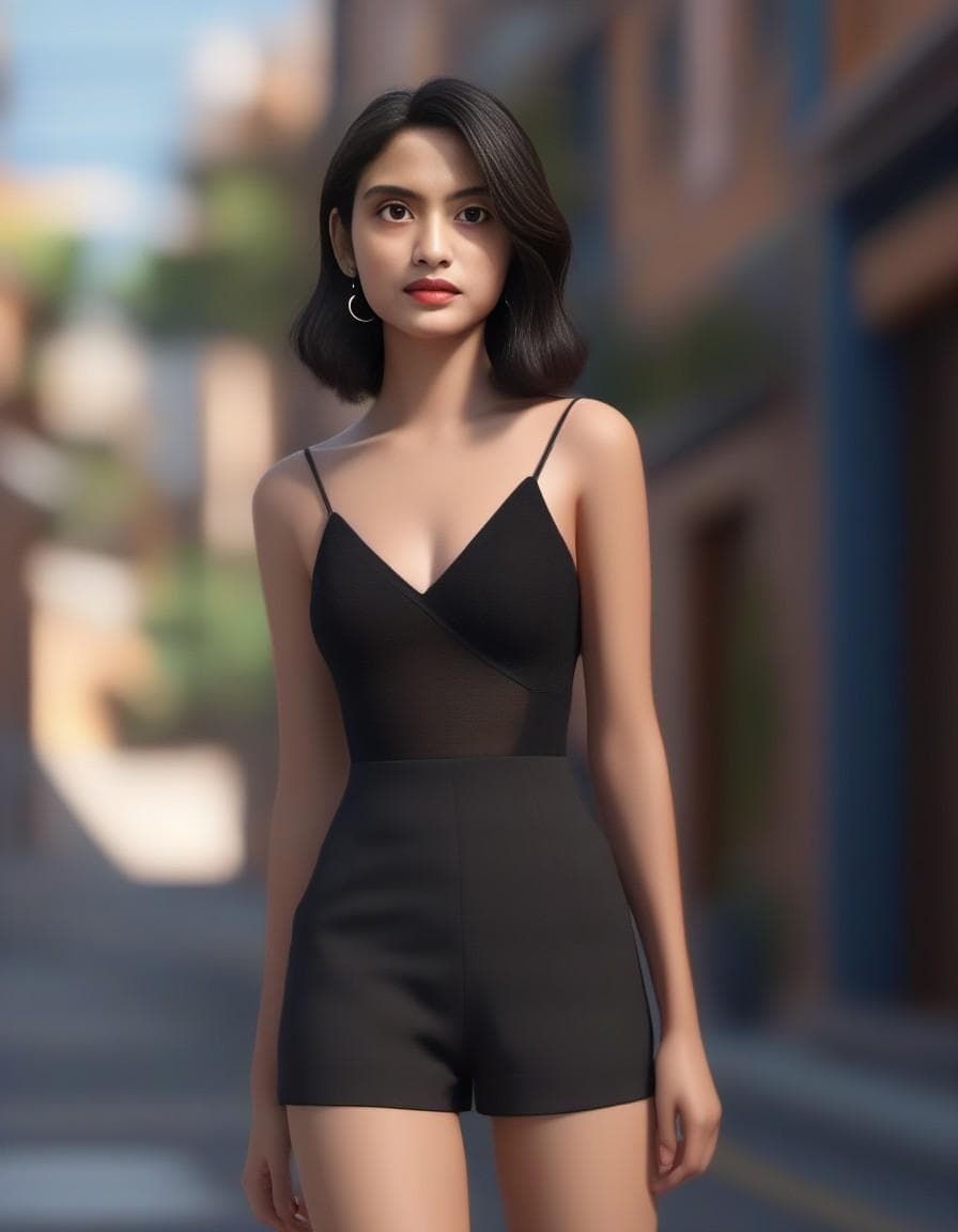 AI generated: A very sexy girl, 21 years old, , in beautiful street, at sunny day, 3d art, c4d, octane render, ray...