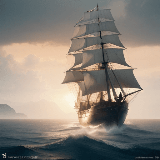 AI generated: Photo of a ultra realistic sailing ship, dramatic light, pale sunrise, cinematic lighting, battered,...