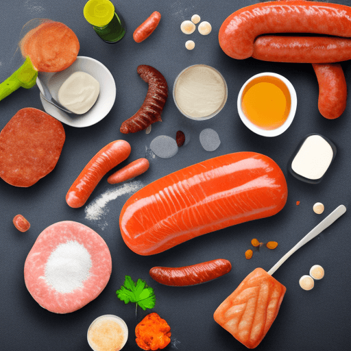 AI generated: you are a design expert, describe promotional designs for food products in the form of sausages and ...