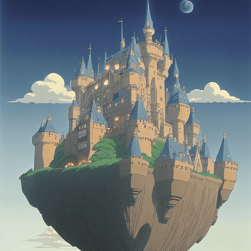 AI generated: a close up of a castle in the sky with a sky background, howls moving castle, howl\'s moving castle ...