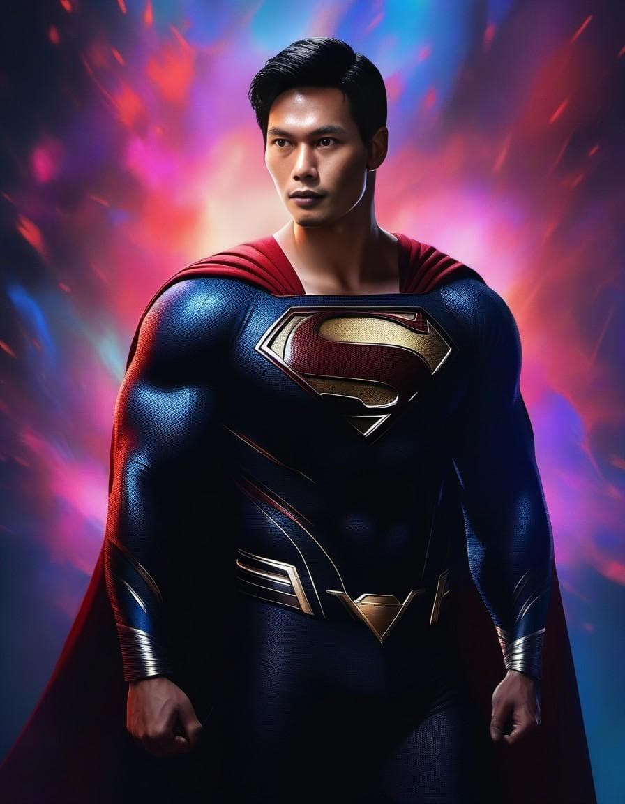 AI generated: Superman, in dynamic, atmosphere of darkness and horror, dramatic light, highly detailed, packed wit...
