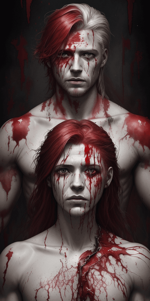 AI generated: (rfktrstyle A half body portrait of a battered and injured Thor covered in cuts and blood, half body...