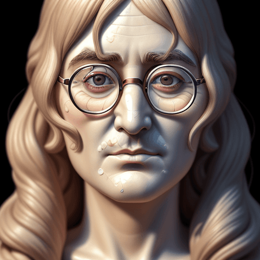 AI generated: pensive face made entirely of icecream, John Lennon face, the face slowly fades, detailed lips, deta...