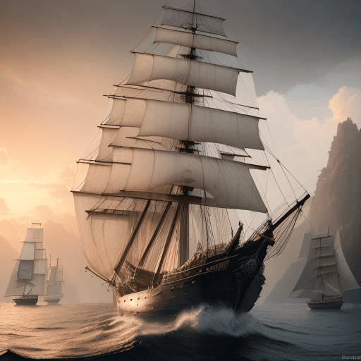 AI generated: Photo of a ultra realistic sailing ship, dramatic light, pale sunrise, cinematic lighting, battered,...
