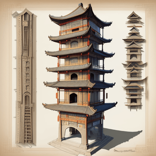 AI generated: A detailed crosssection of the ancient Chinese tower, showcasing its construction techniques and des...