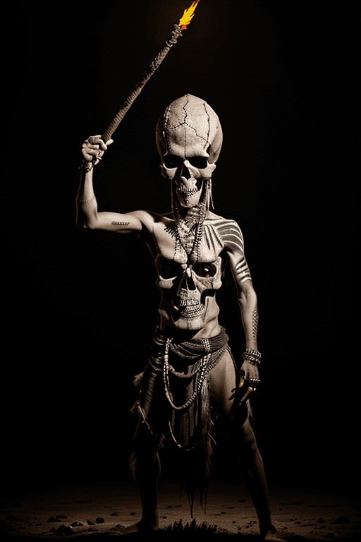 AI generated: Male voodooist's performing voodoo scene,  performing ritual, voodooist's dressed in voodoo clothes,...