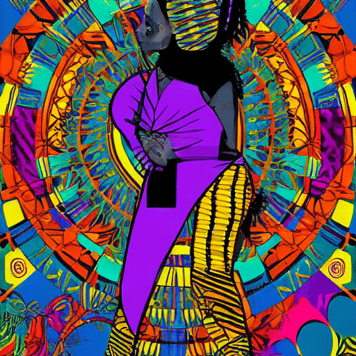AI generated: Hawaiian artists, modern portrait series of African women in colorful gear, in the style of aggressi...