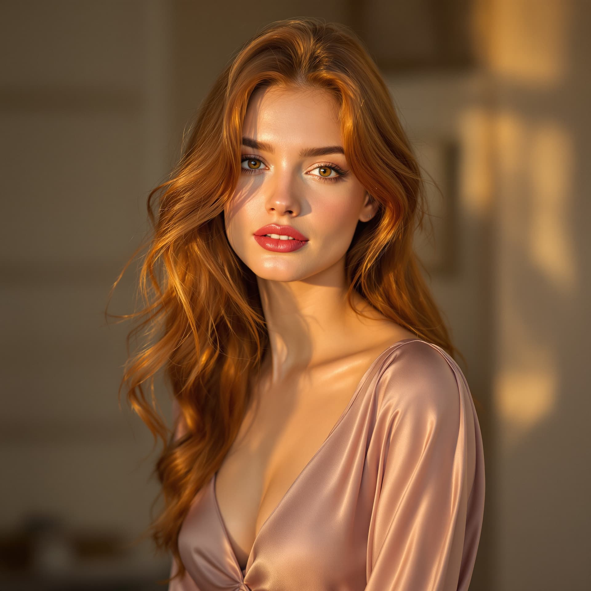 AI generated: "Fine art cinematic photography. Vertical full-body portrait, Warm golden hour image of a lithe supe...