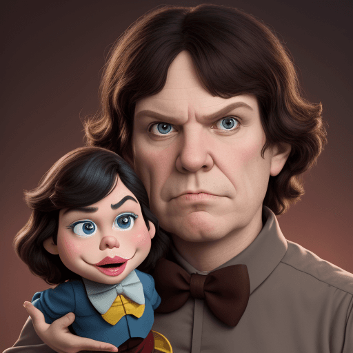AI generated: Javier Milei, 55 years old, double chin, angry, as a Pinocchio puppet, with rose cheeks, as a Disney...