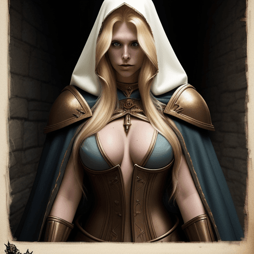 AI generated: A photograph styled  the universe of warhammer fantasy role play, tall woman with nearly glowing, th...