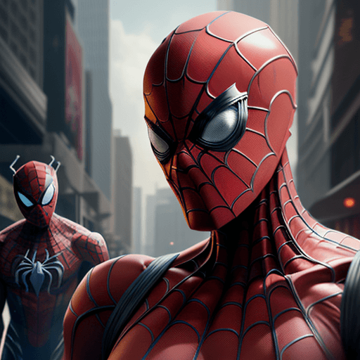 AI generated: Spider head anthropomorphic humanoid body, marvel movie poster, villain character, red suit, high de...