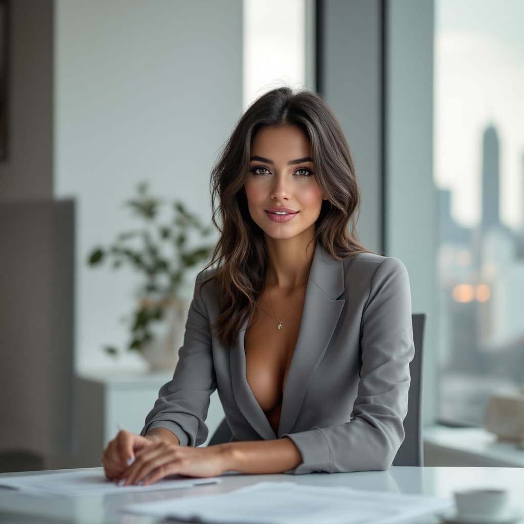 AI generated:  young athletic woman, Create an image of an attractive, slender woman working in a corporate office...