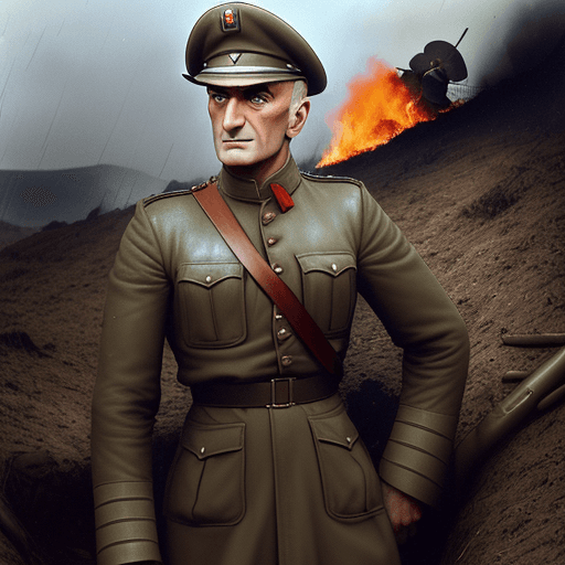 AI generated: Louis de funes as a  soldier in the trenches, full body, War Photography , full landscape, Shot on 7...
