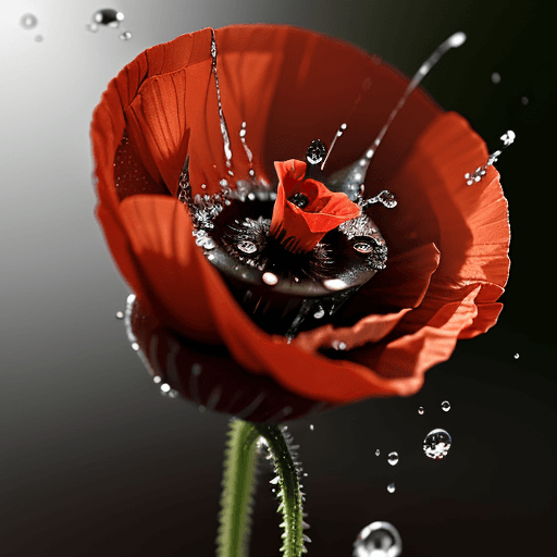AI generated: Hyper realistic picture of  red poppy flower,  water drop on it