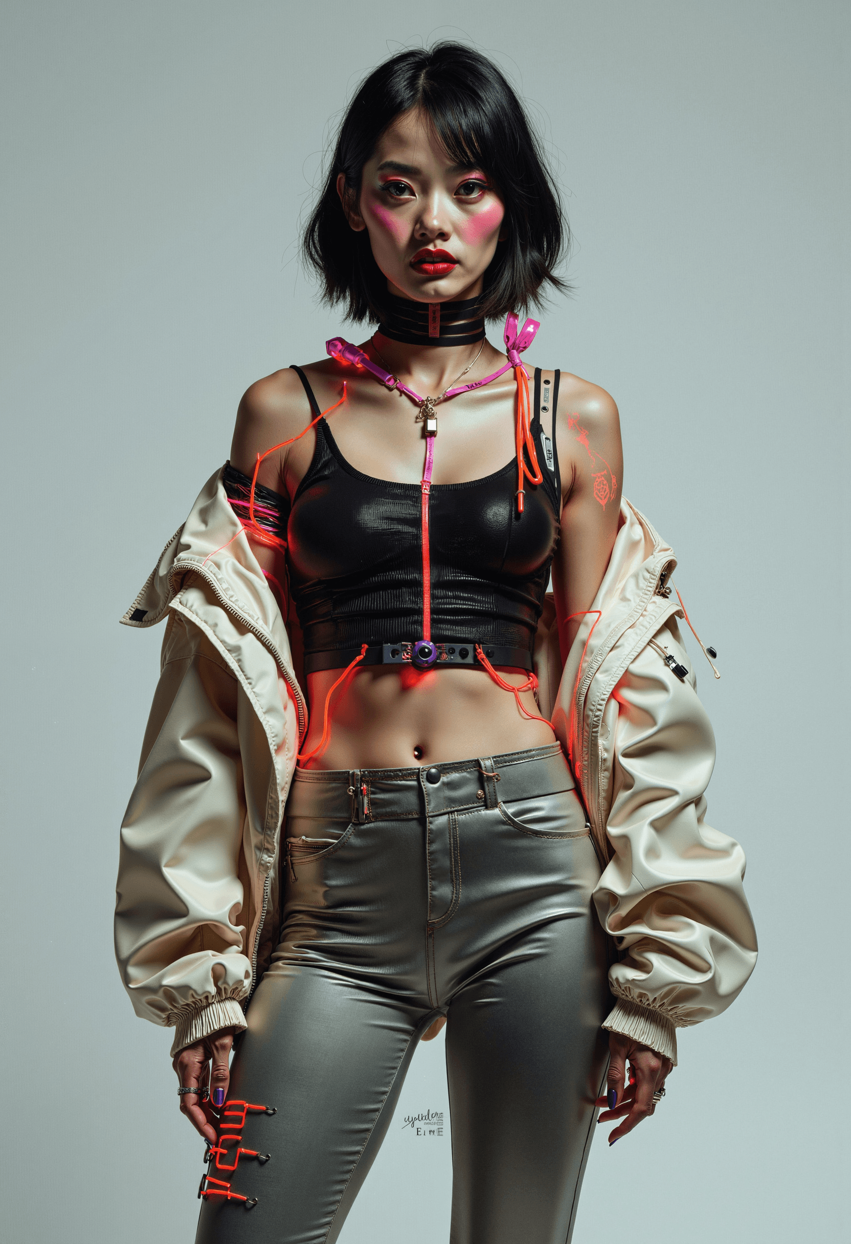 AI generated: Fmelancholic and slightly depressed expression, yet her beauty and confidence are undeniable. Her ou...