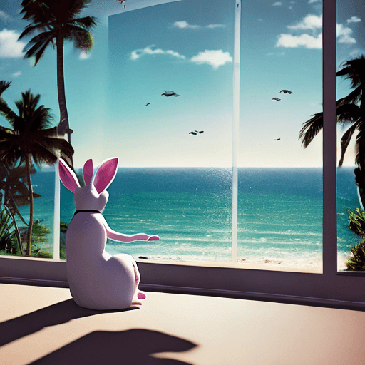 AI generated: overlooking the ocean, daylight, indirect lighting, AD magazine, bunny ears