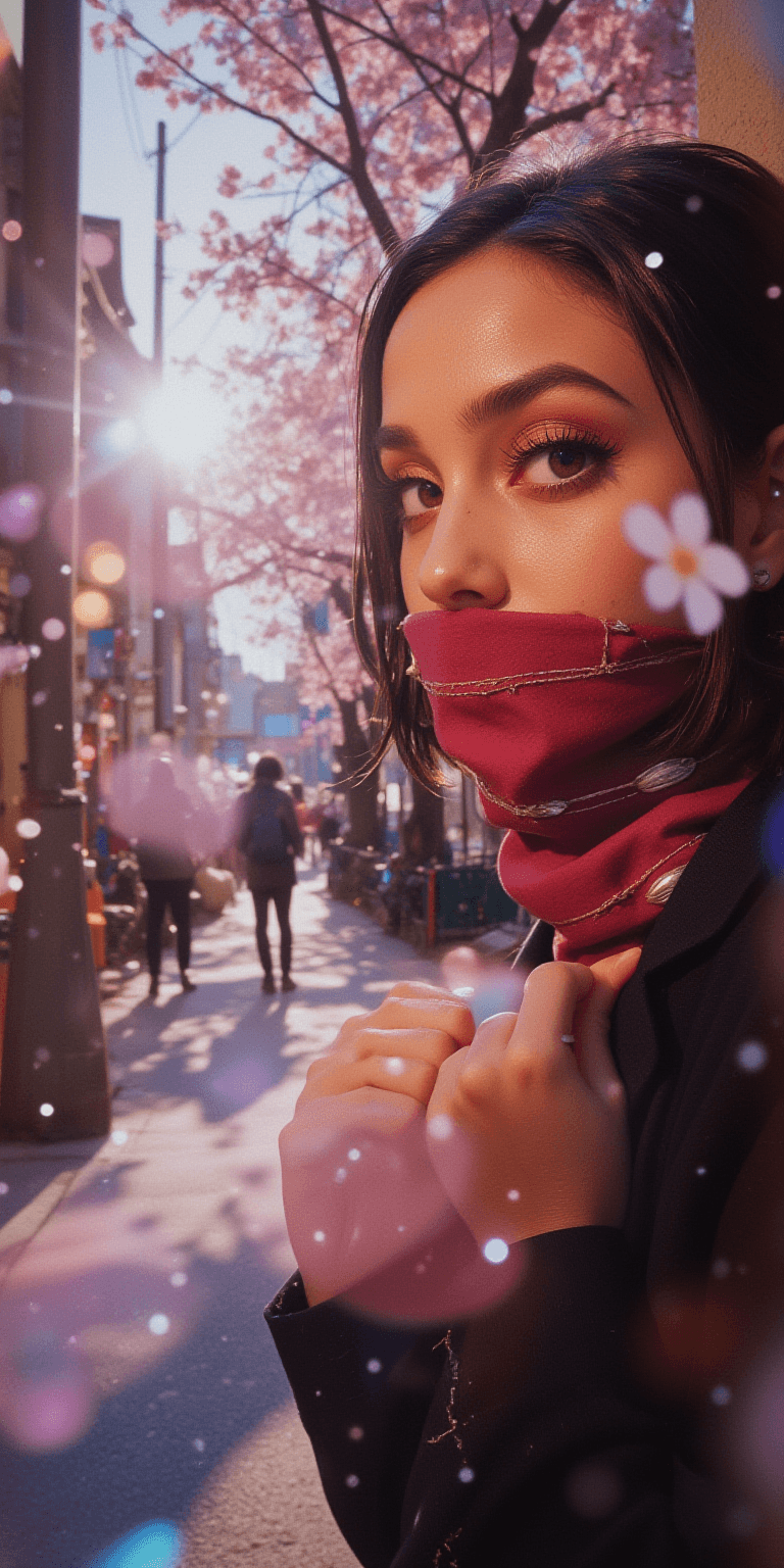 AI generated: An Asian woman in japan, surreal photo, 8k, lens flare, seductive stare, side view