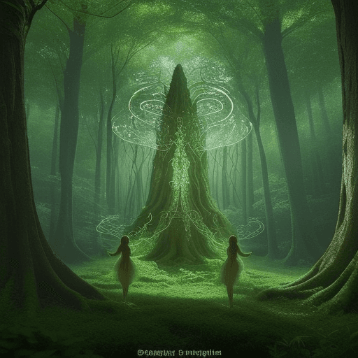 AI generated: Forest: A magical realm filled with towering trees, enchanting flora, and mythical creatures. Sunlig...