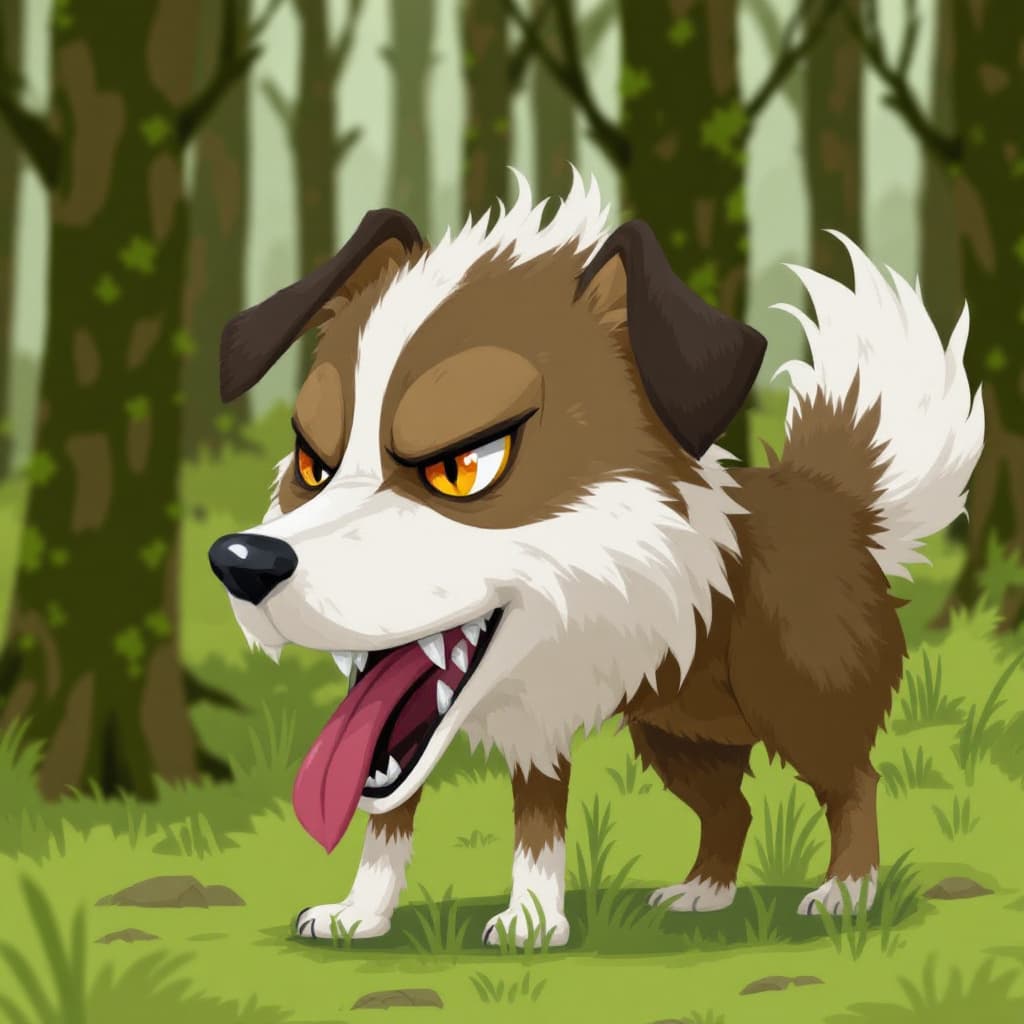 AI generated: mutt oc, feral, character for roleplay, realistic, forest, dog