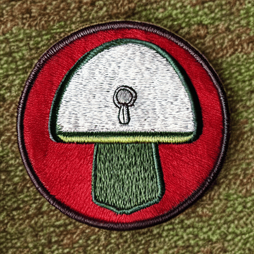 AI generated: embroidered mushroom identification merit badge design for professional embroidery machine, foraging...