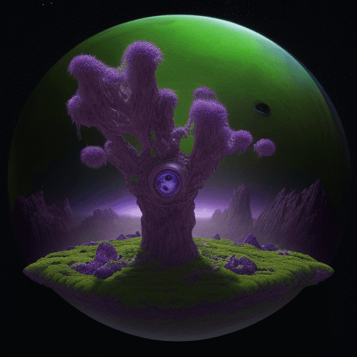 AI generated: Masterpiece, Best Quality, Alien planet with a spaceship in space with alien plants that are purple ...