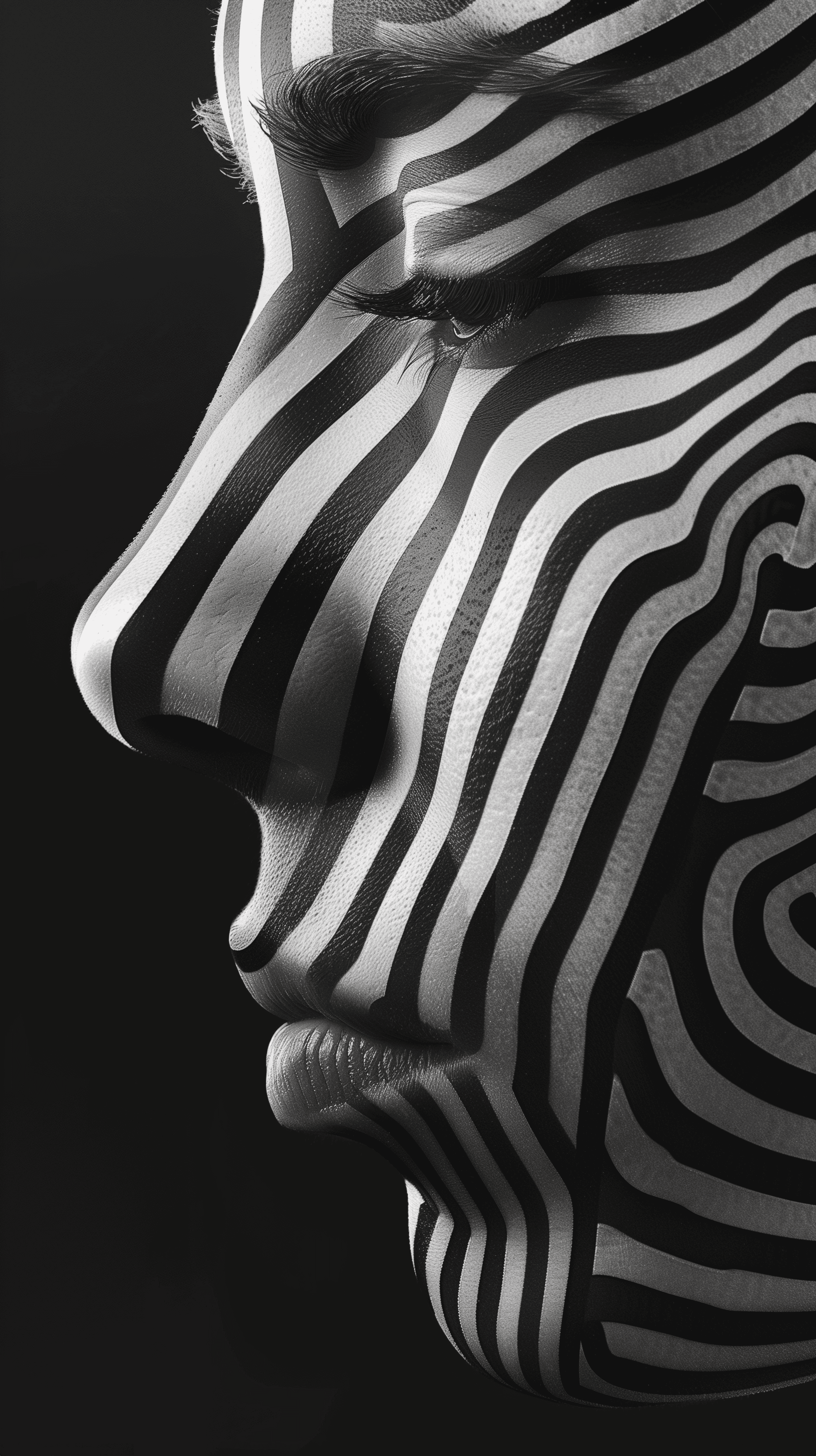 AI generated: contemporary abstract art, dynamic, woman model face, side view, intersection of lines creating a vi...