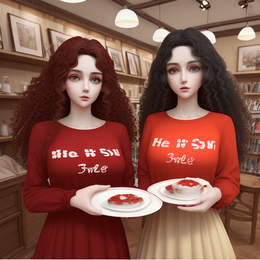 AI generated:  Beautiful, 3D two woman in Red Sea has fulfilled plate text dress, casual clothes, long, dark, curl...