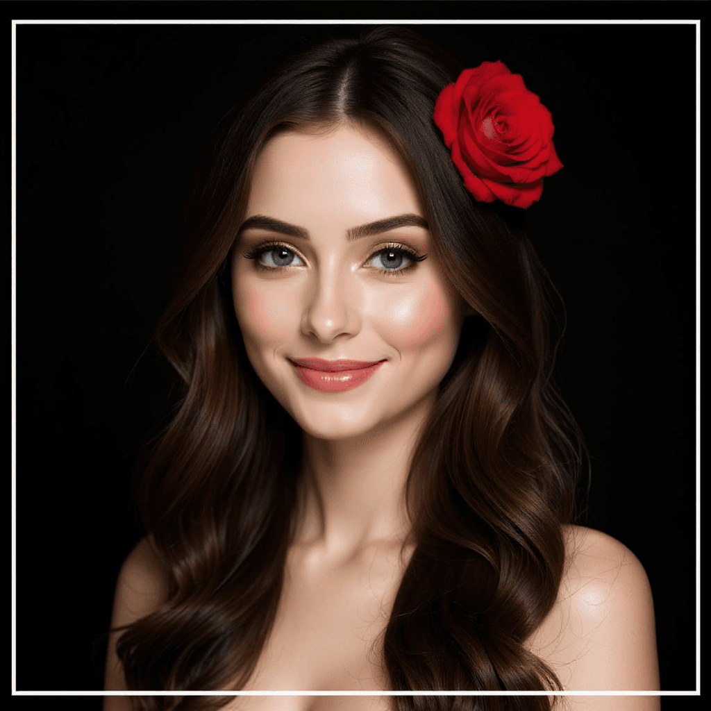 AI generated: make rose in the hairs of a beautiful  girl
