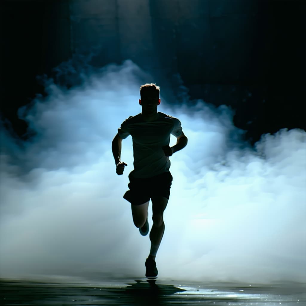 AI generated: a running man, (depth of fields:0.9), haze color, (Gustave Dore:1.3), (warm shadow:1.1), (cold light...