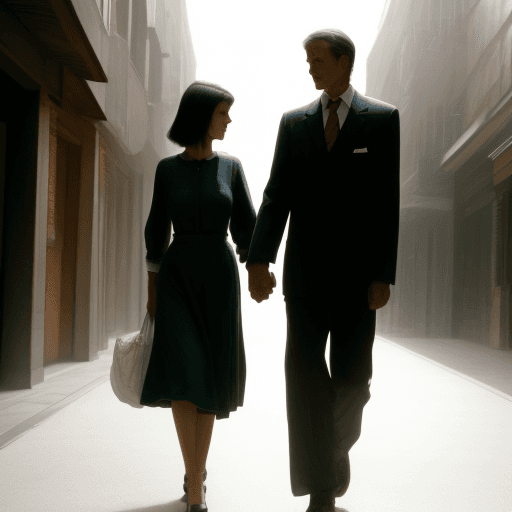 AI generated: Women walk hand by hand with an man