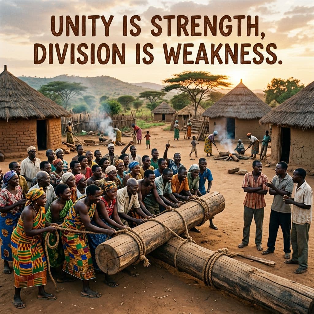 AI generated: image based on an African Proverb with the text 'Unity is strength, division is weakness.'