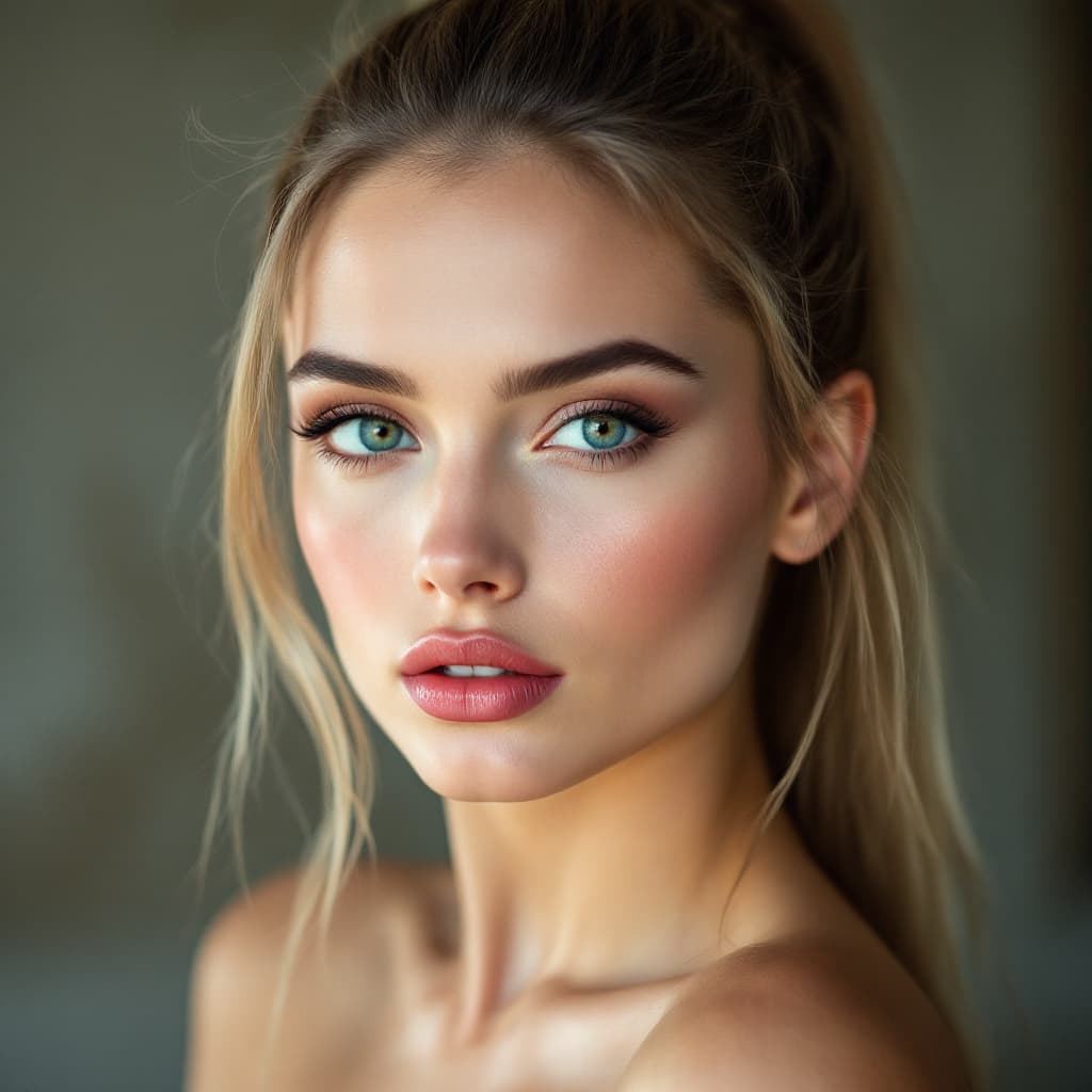 AI generated: Hyper realistic Photograph of a model with Light blue almond shaped eyes,Wide cheekbones,Defined che...