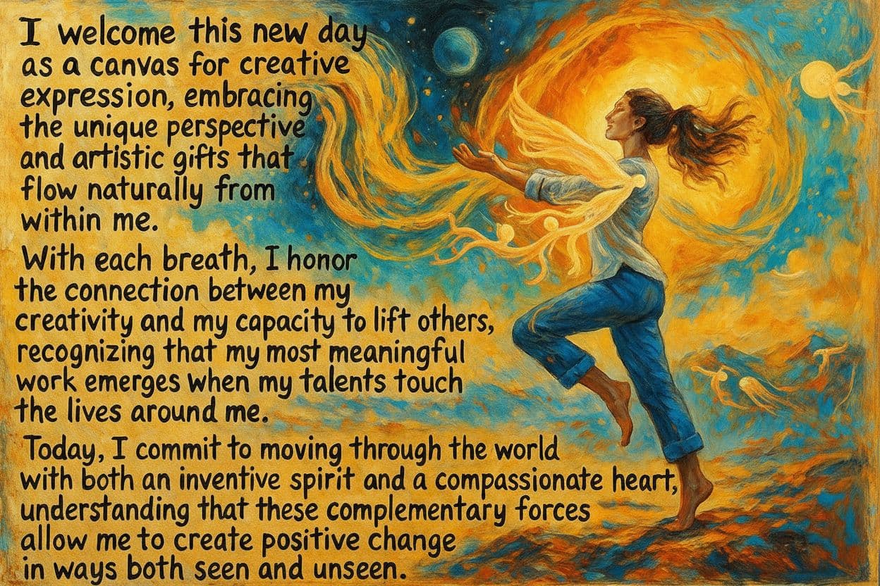AI generated: "I welcome this new day as a canvas for creative expression", "embracing the unique perspective and ...