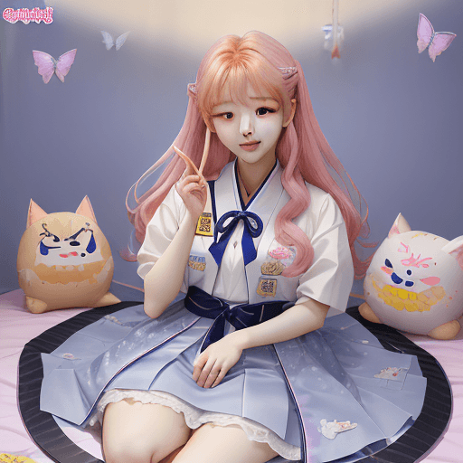AI generated: 기발한 메이크업, 레이 돈리의 유화, 반짝이는 그린색 눈, 체리 레드 립, 픽시 컷 엘로우 헤어, 펄럭이는 나비 날개, 반짝이는 지팡이, 사랑스러운 헤어스타일, 정교하게 짠 당나라...