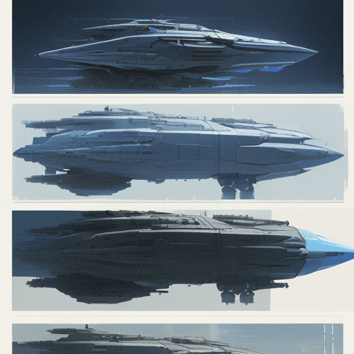 AI generated: sketches blueprint of  tank sci-fi huge spacecraft, warp engines, formulas and annotations, schemati...