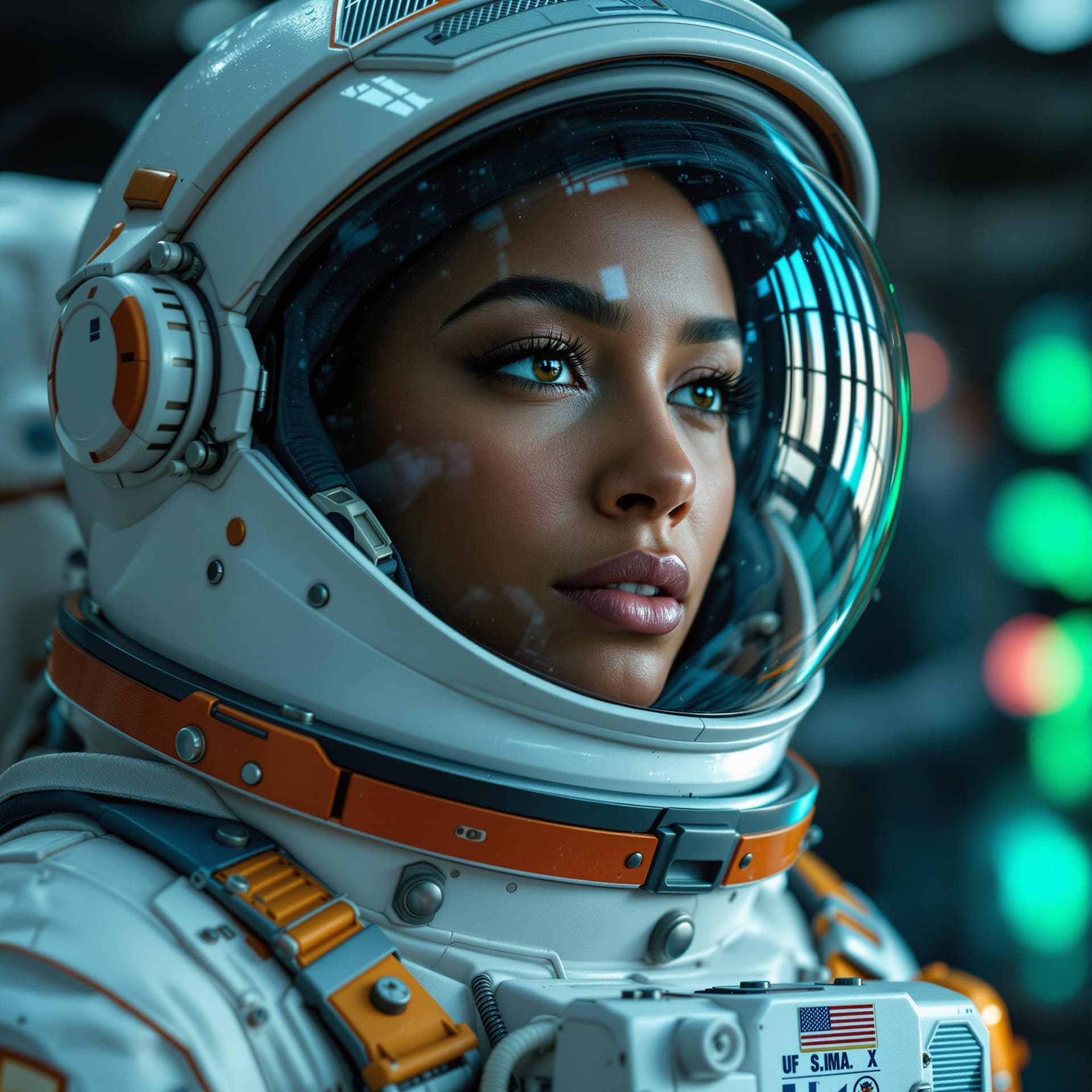 AI generated: The image prominently features a close-up of a person dressed in a detailed astronaut suit with an e...