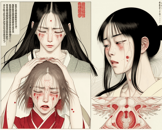 AI generated: Woman crying, artwork by Takato Yamamoto and Chika Yamada, very detailed, realistic anatomy